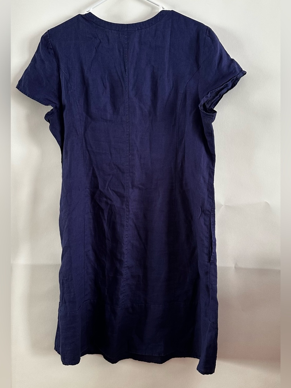 J.Jill Love Linen 100% Linen Shift Dress Navy V-Neck Cap Sleeve Sz L coastal - Picture 2 of 6